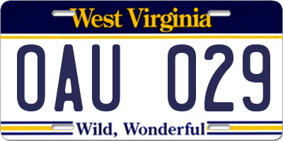 WV license plate OAU029