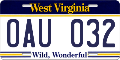 WV license plate OAU032