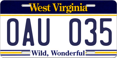 WV license plate OAU035