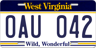 WV license plate OAU042