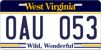 WV license plate OAU053