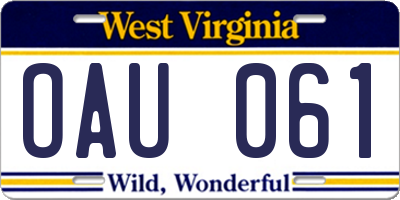 WV license plate OAU061