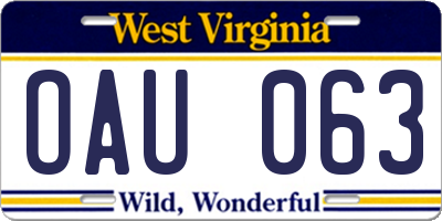 WV license plate OAU063