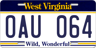 WV license plate OAU064