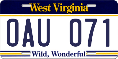 WV license plate OAU071