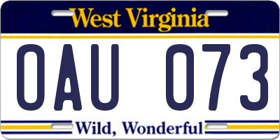 WV license plate OAU073