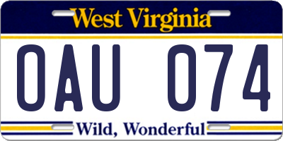 WV license plate OAU074