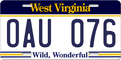 WV license plate OAU076