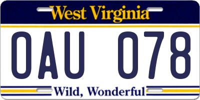 WV license plate OAU078