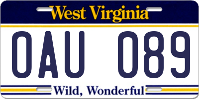 WV license plate OAU089