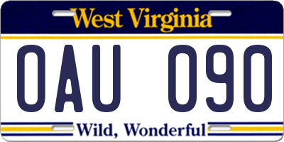 WV license plate OAU090
