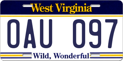 WV license plate OAU097