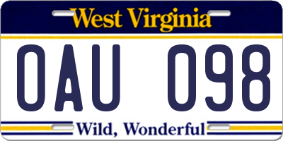 WV license plate OAU098