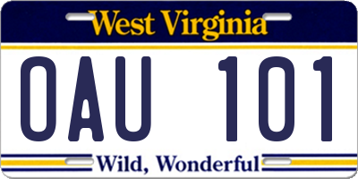 WV license plate OAU101