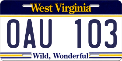 WV license plate OAU103