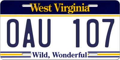 WV license plate OAU107