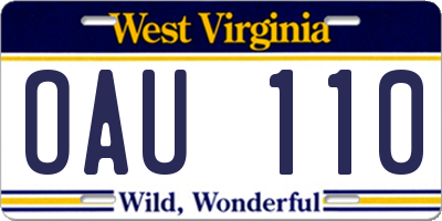 WV license plate OAU110