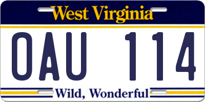 WV license plate OAU114