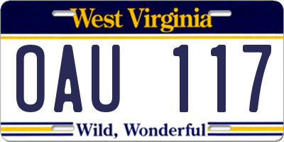 WV license plate OAU117