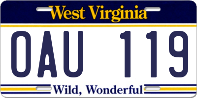 WV license plate OAU119