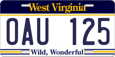 WV license plate OAU125