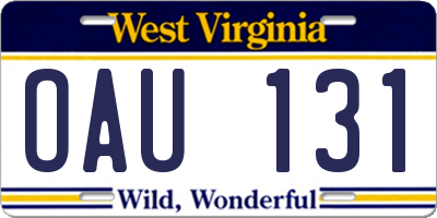 WV license plate OAU131