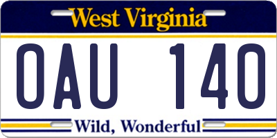 WV license plate OAU140