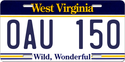 WV license plate OAU150