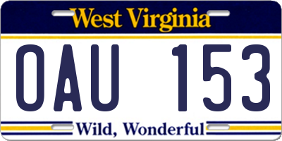 WV license plate OAU153