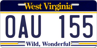 WV license plate OAU155
