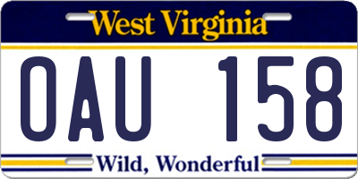 WV license plate OAU158