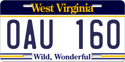 WV license plate OAU160