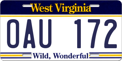 WV license plate OAU172