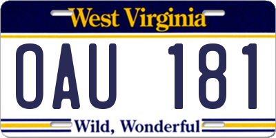 WV license plate OAU181