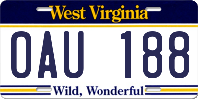WV license plate OAU188