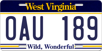 WV license plate OAU189