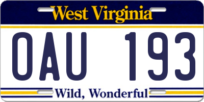 WV license plate OAU193