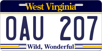 WV license plate OAU207