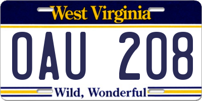 WV license plate OAU208