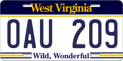 WV license plate OAU209