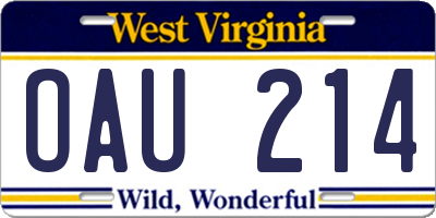 WV license plate OAU214