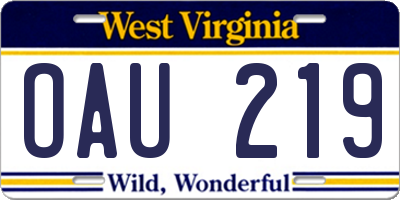 WV license plate OAU219