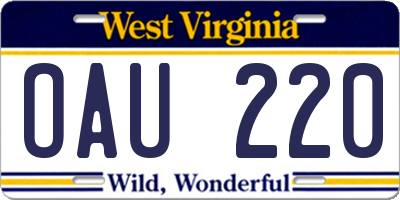 WV license plate OAU220