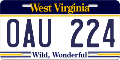 WV license plate OAU224