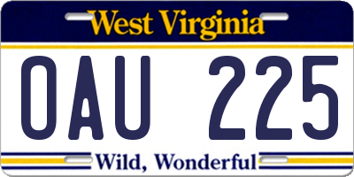 WV license plate OAU225