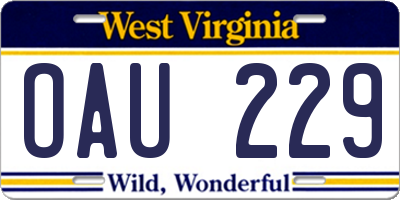 WV license plate OAU229