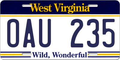 WV license plate OAU235