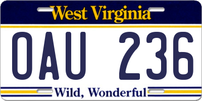 WV license plate OAU236