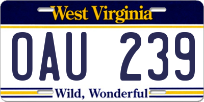 WV license plate OAU239