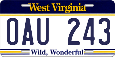 WV license plate OAU243
